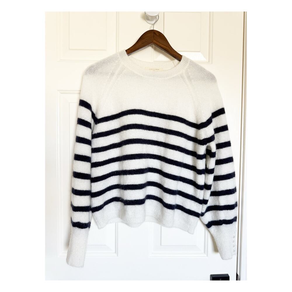 Sezane Louise Wool Mohair Striped Jumper Sweater Navy White Small - Picture 3 of 7